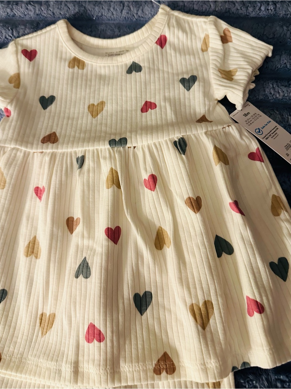 Carter's Cream Ribbed Dress with Multicolor Hearts